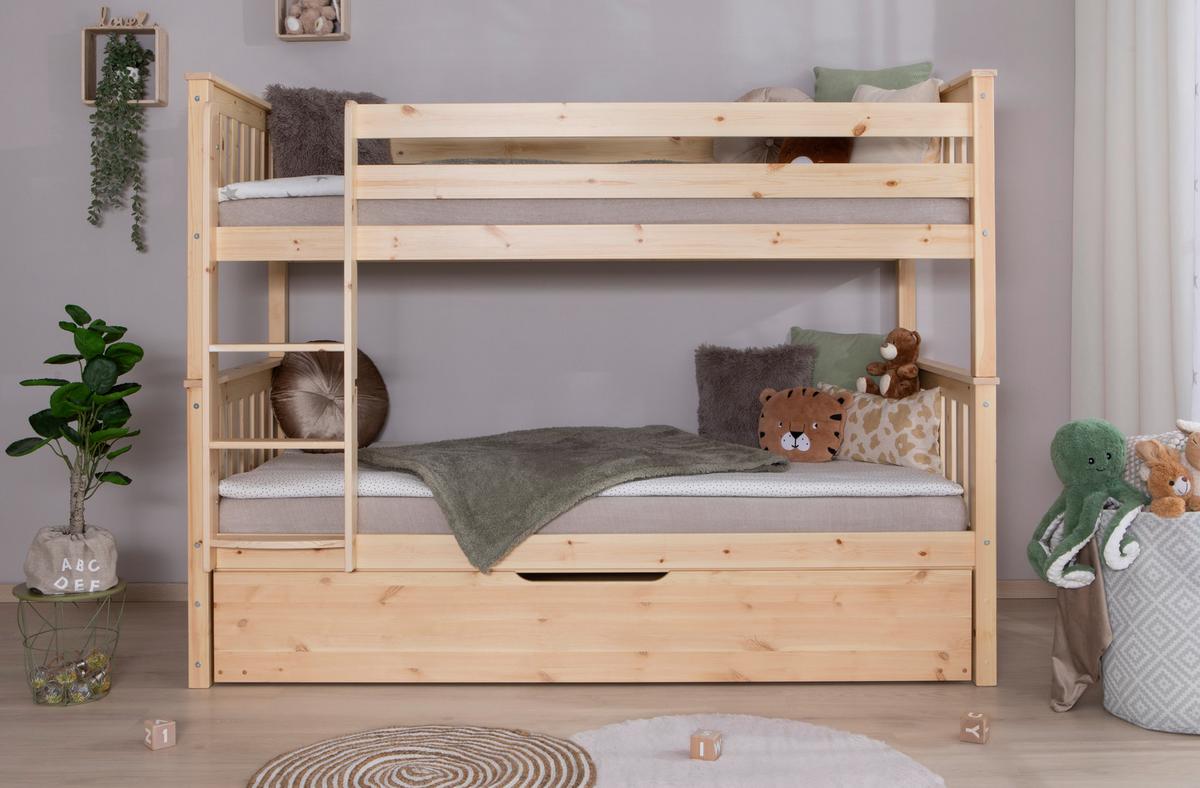 Etagenbett Sammy Kiefer Massiv Inkl. Bettkasten + Leiter - Naturfarben, MODERN, Holz (90/200cm) - MID.YOU