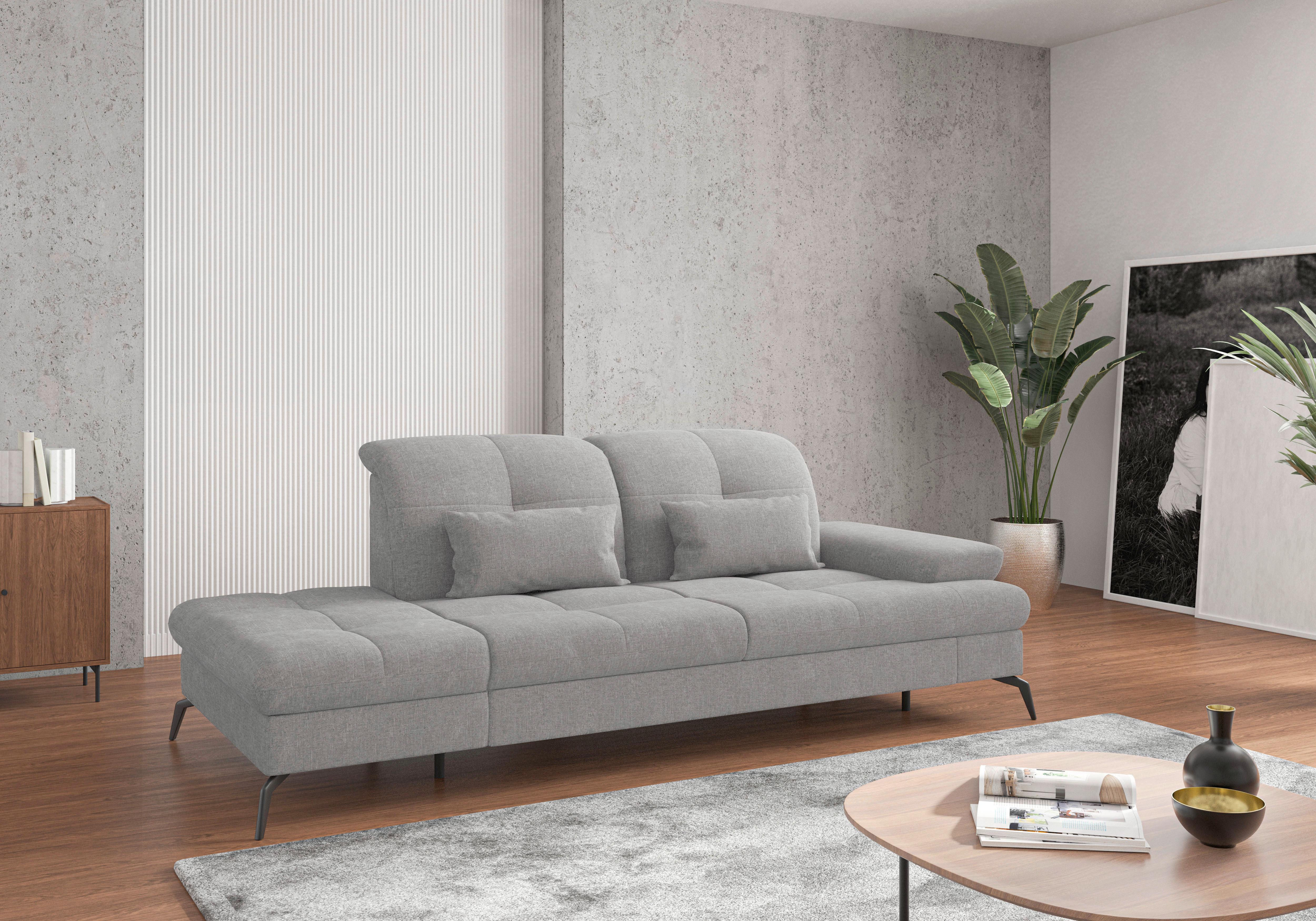 RÉCAMIERE Amica E, Hellgrau B: 231 cm - Hellgrau/Schwarz, KONVENTIONELL, Textil (231/90/122cm) - Sit & More