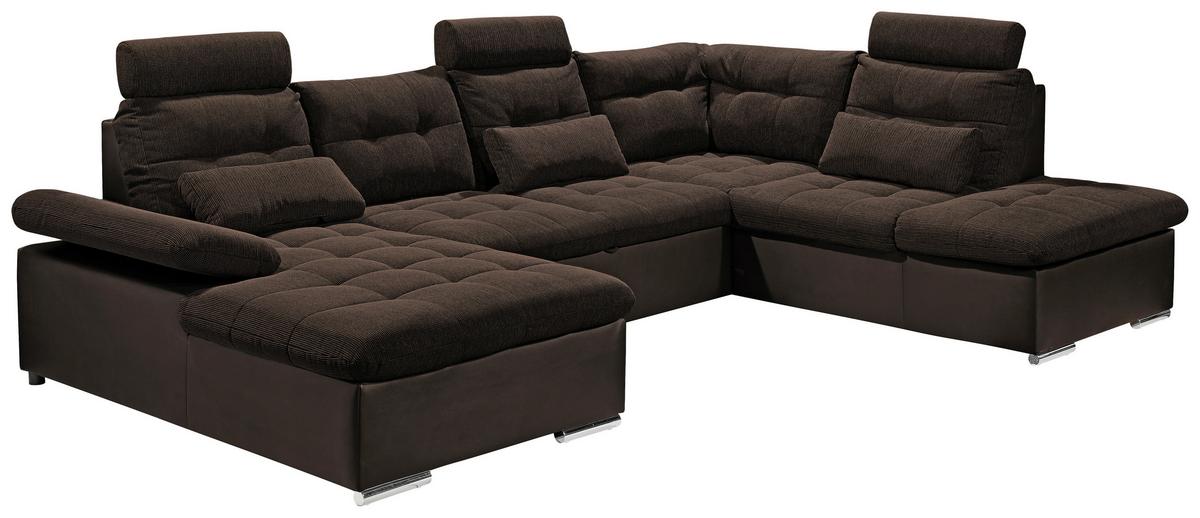 Wohnlandschaft Jakarta U Dunkelbraun - Dunkelbraun/Silberfarben, MODERN, Holzwerkstoff/Textil (170/324/218cm) - MID.YOU