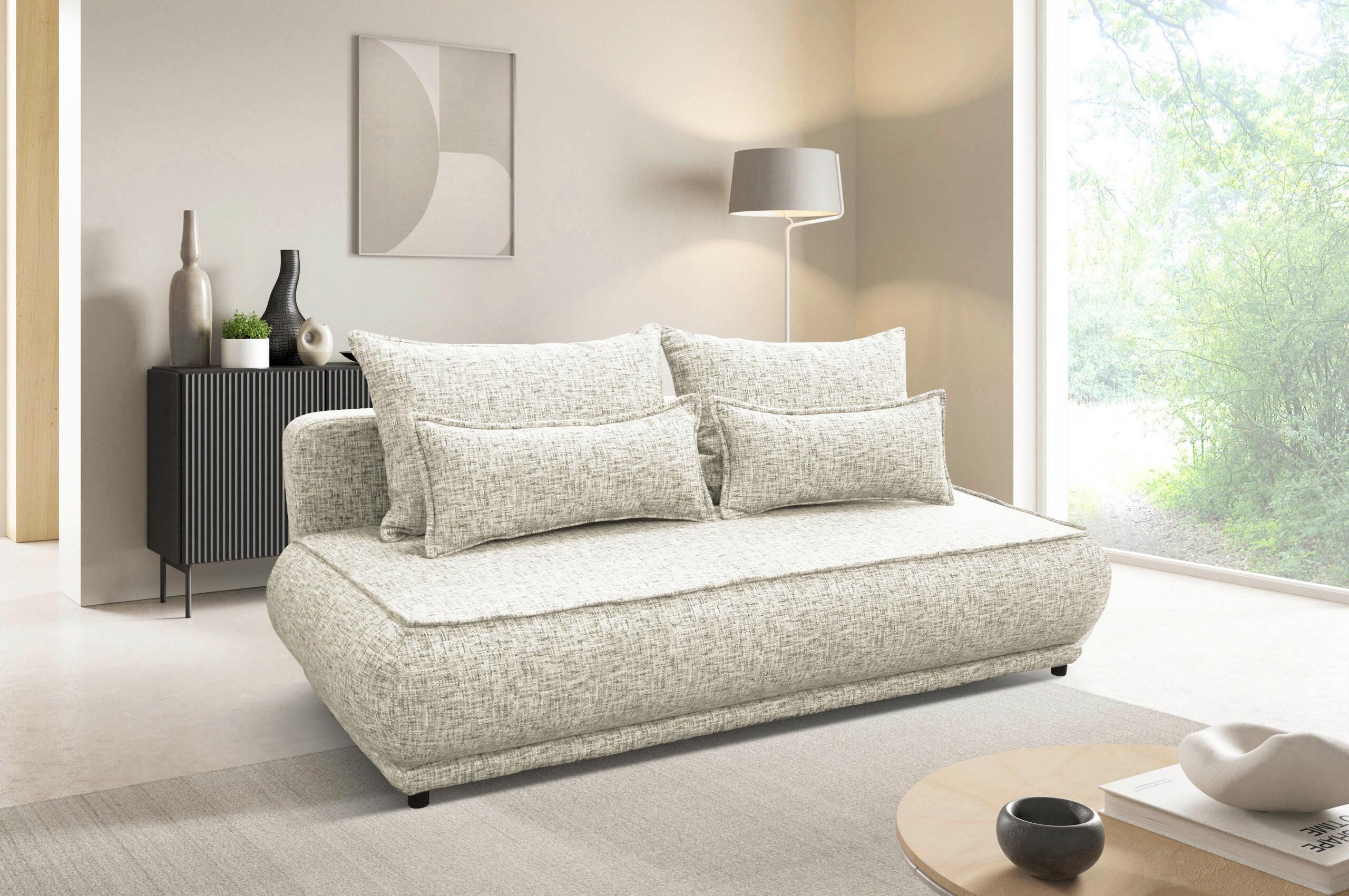 Schlafsofa Paros Beige B: 214 cm - Beige/Schwarz, Design, Textil (214/96/105cm) - MID.YOU