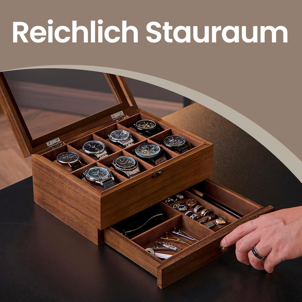 Uhrenbox Braun B: 27 Cm - Braun, Basics, Holz/Metall (27/12,5/19cm)