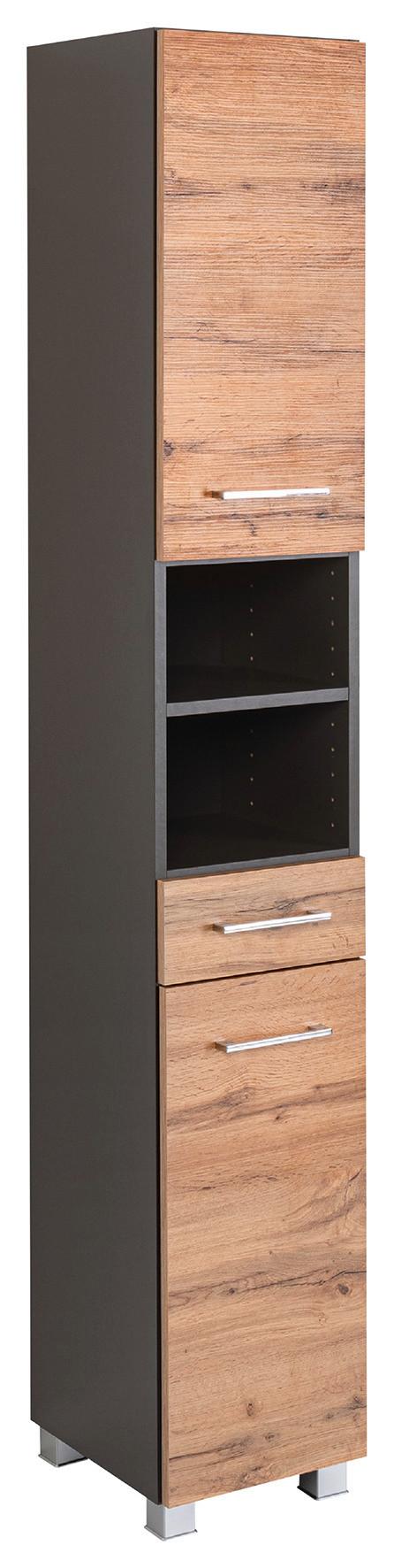 Hochschrank Paris Eiche Wotan/Weiß B: 30 cm - Silberfarben/Eiche Wotan, MODERN, Holzwerkstoff (30/180/35cm) - Held