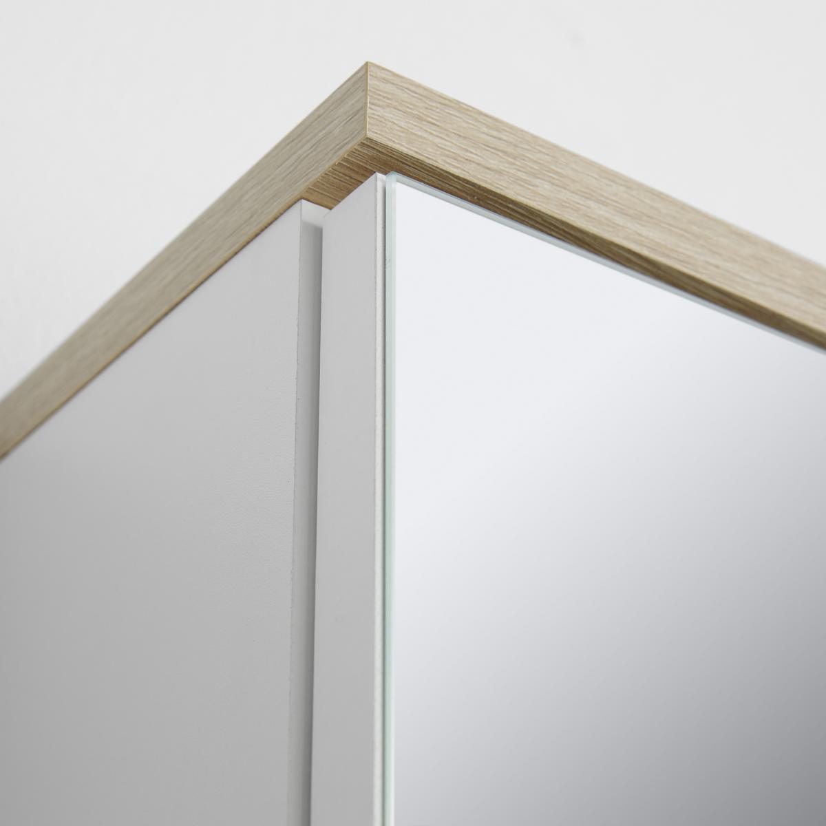 Spiegelschrank Yasmin 2-Türig BHT: 60x65x14 cm, offenes Fach - Eichefarben/Weiß, Basics, Glas/Holzwerkstoff (60/65/13,9cm) - MID.YOU