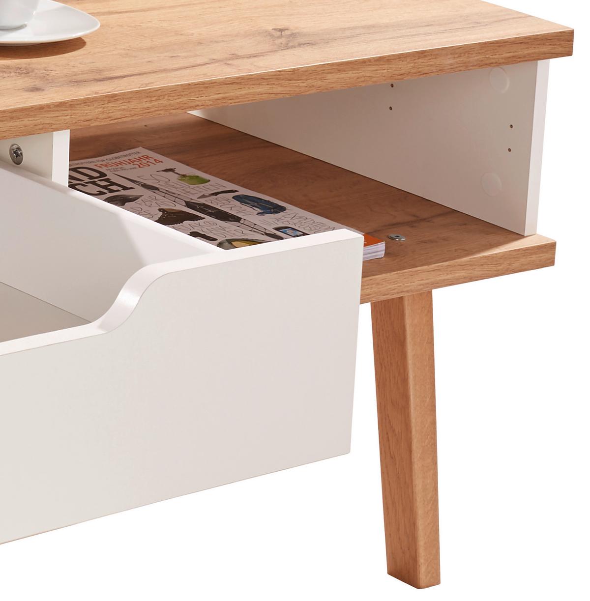 Couchtisch Holz mit Stauraum Turin 6, Weiß/ Eiche Dekor - Eichefarben/Weiß, MODERN, Holz/Holzwerkstoff (110/50/50cm)