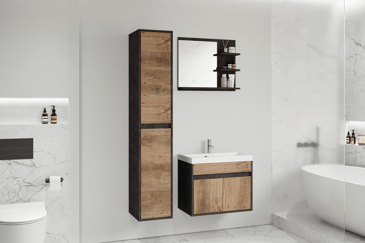 Badmöbel-Set 3-Tlg. Cyprus 90,2 cm Kastanienfarben - Kastanienfarben/Anthrazit, LIFESTYLE, Keramik/Holzwerkstoff (90,2cm) - P & B