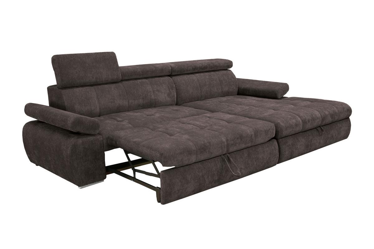 Rohová sedačka VEGAS, pravá, tmavě hnědá žinylka - tmavě hnědá/barvy stříbra, Design, dřevo/textil (294/173cm)
