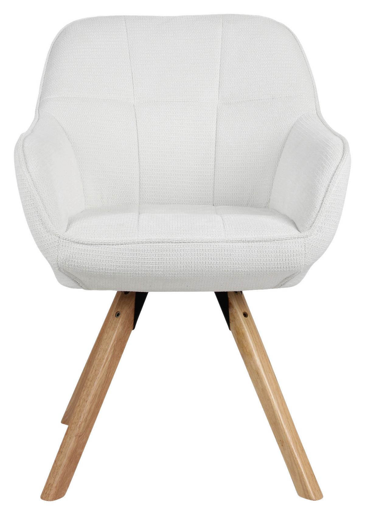 Stolička s podrúčkami COSIMA - biela/prírodná farba, Design, kov/drevo (59/84/61cm)