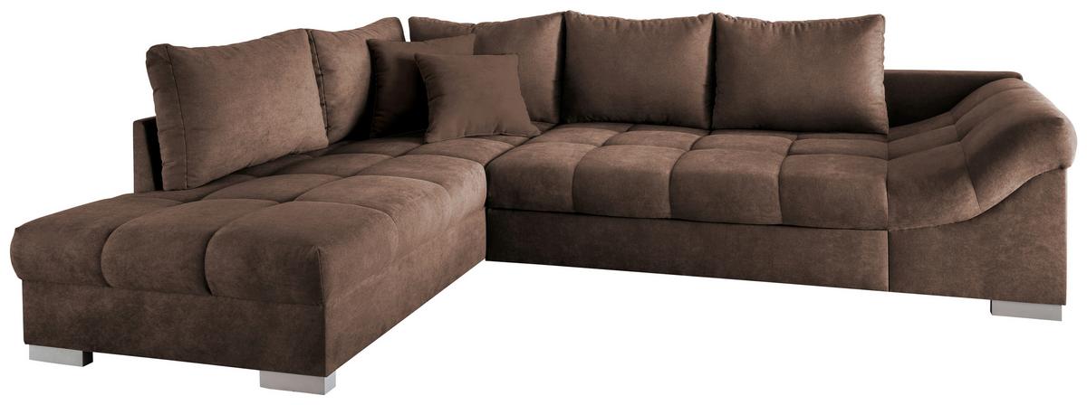 Eckschlafsofa Alvito Braun S: 202/298 cm - Silberfarben/Braun, Design, Textil (202/298cm) - MID.YOU