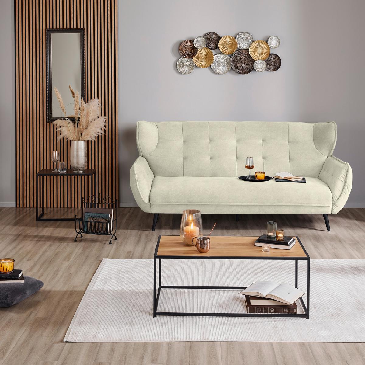 Třímístná pohovka PESCARA, béžová - černá/béžová, Moderní, textil (221/105/98cm)