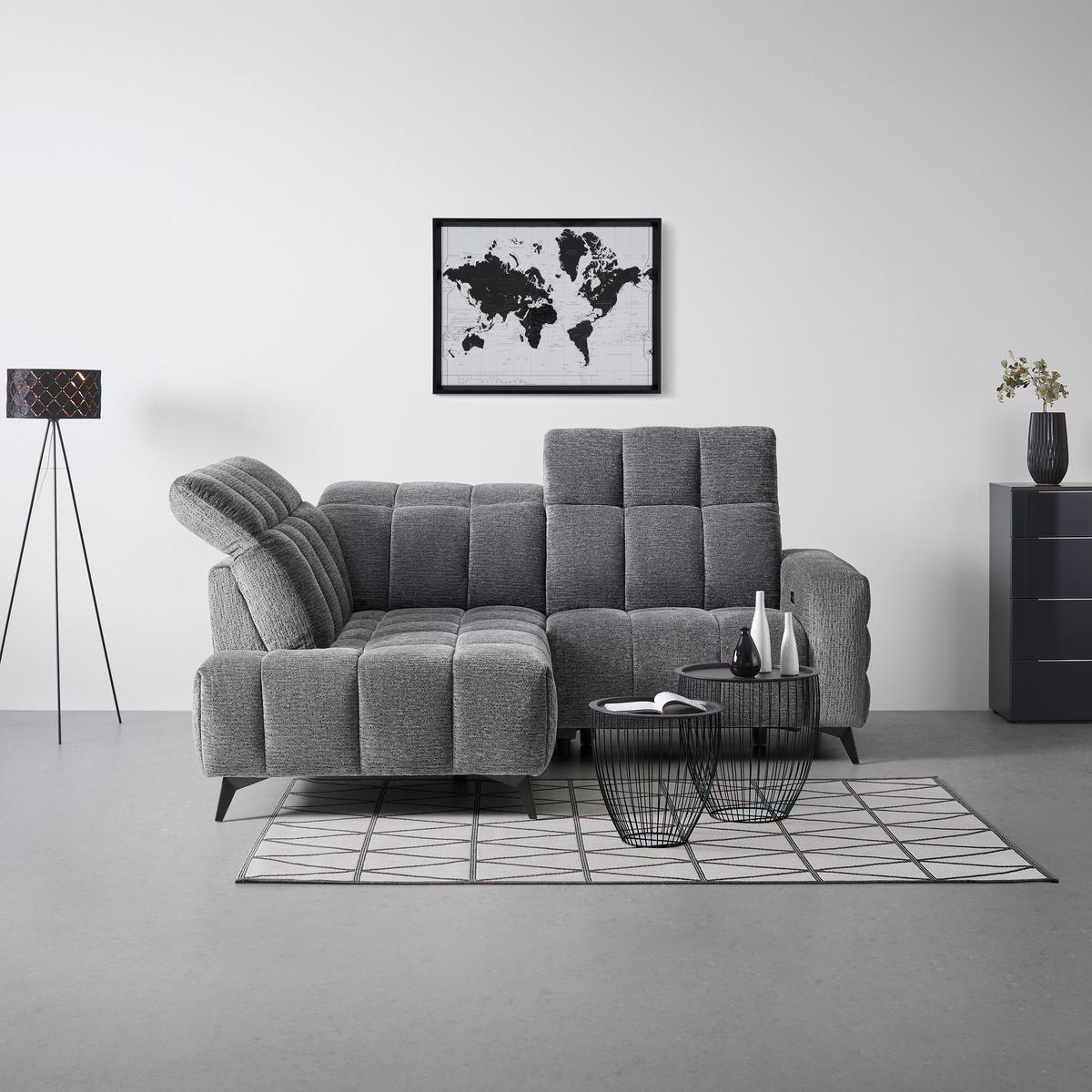 Rohová sedačka PARIS, levá, tmavě šedá, el.relax.funkce - černá/tmavě šedá, Konvenční, kov/dřevo (182/215cm) - Mömax