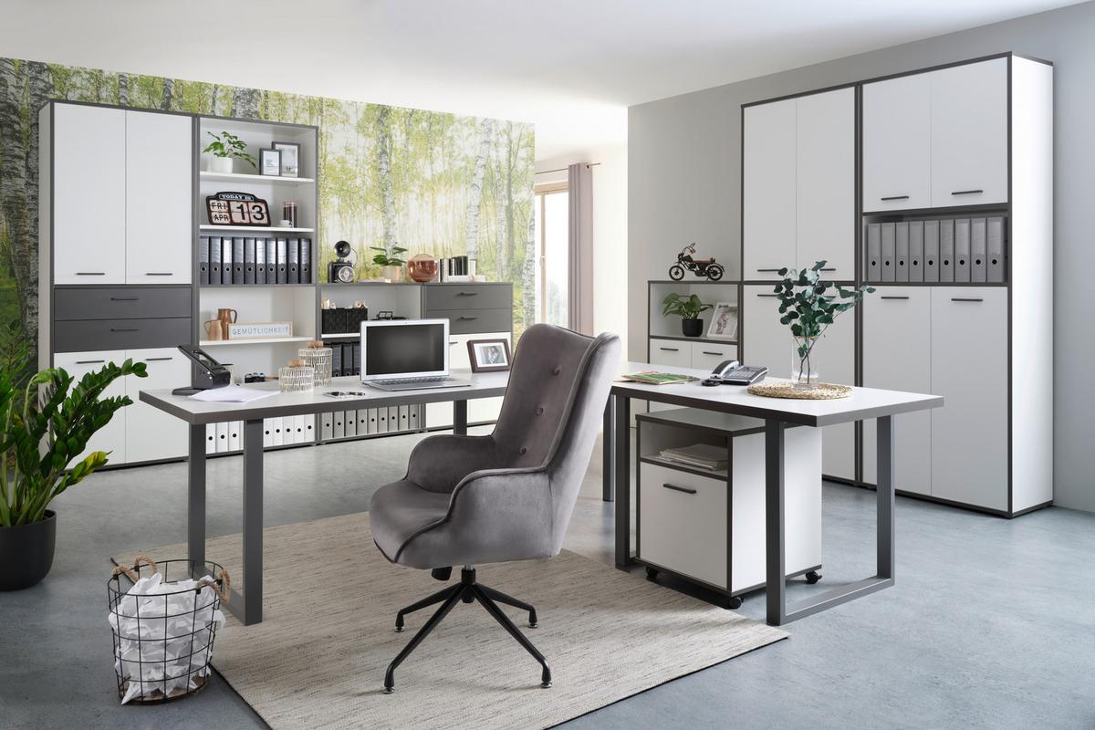 Kombinovaný regál KEFLAVIK -EXKLUSIV- - šedá/bílá, Moderní, kompozitní dřevo/plast (84,5/115,1/41,5cm) - Mömax