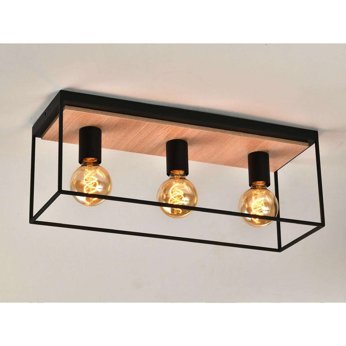 Deckenleuchte 5065/pl3 - Eichefarben/Schwarz, Natur, Metall (54/20/18cm)