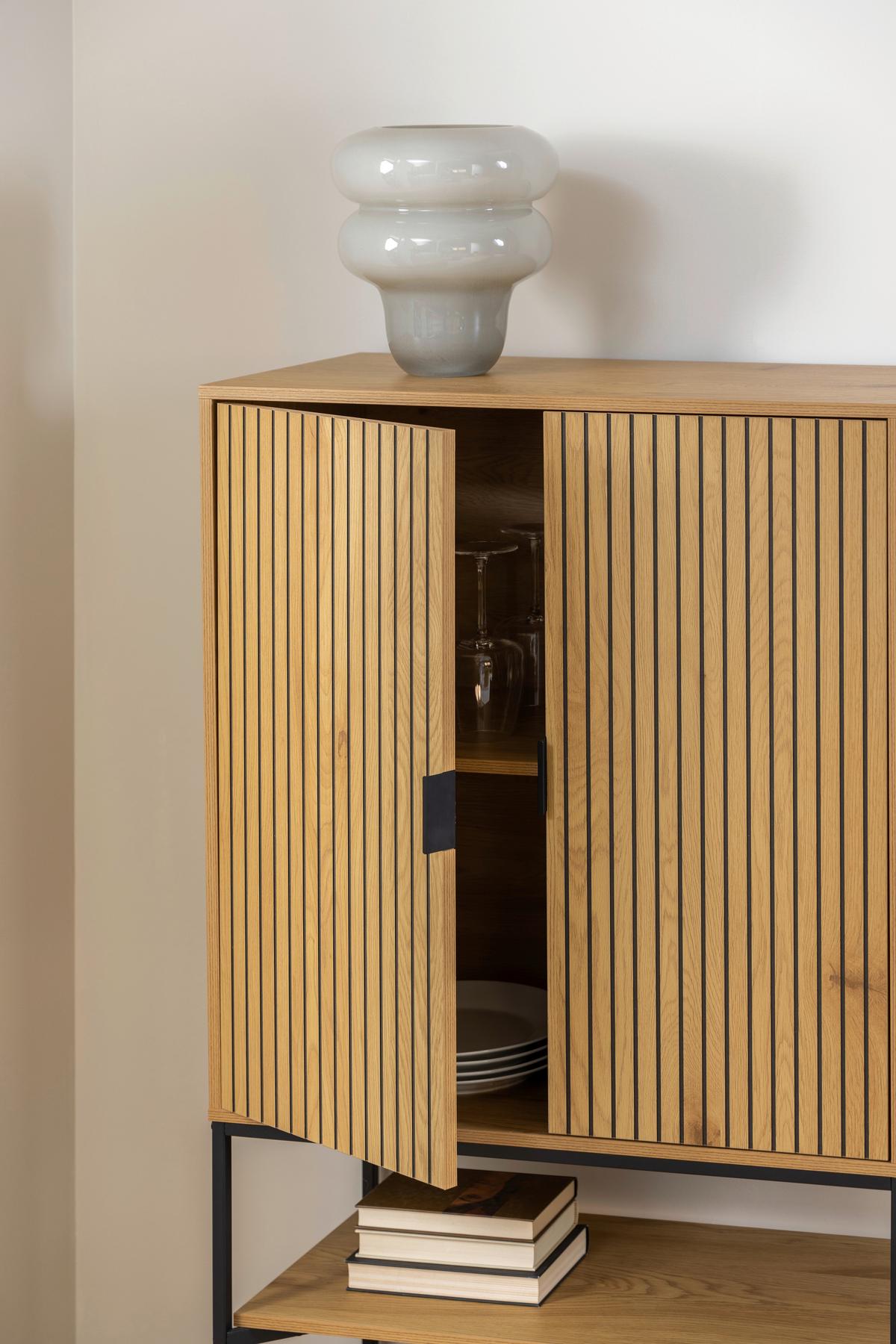 Vysoká komoda Jaipur - čierna/farba duba, Design, kov/kompozitné drevo (80/140/40cm) - Livetastic