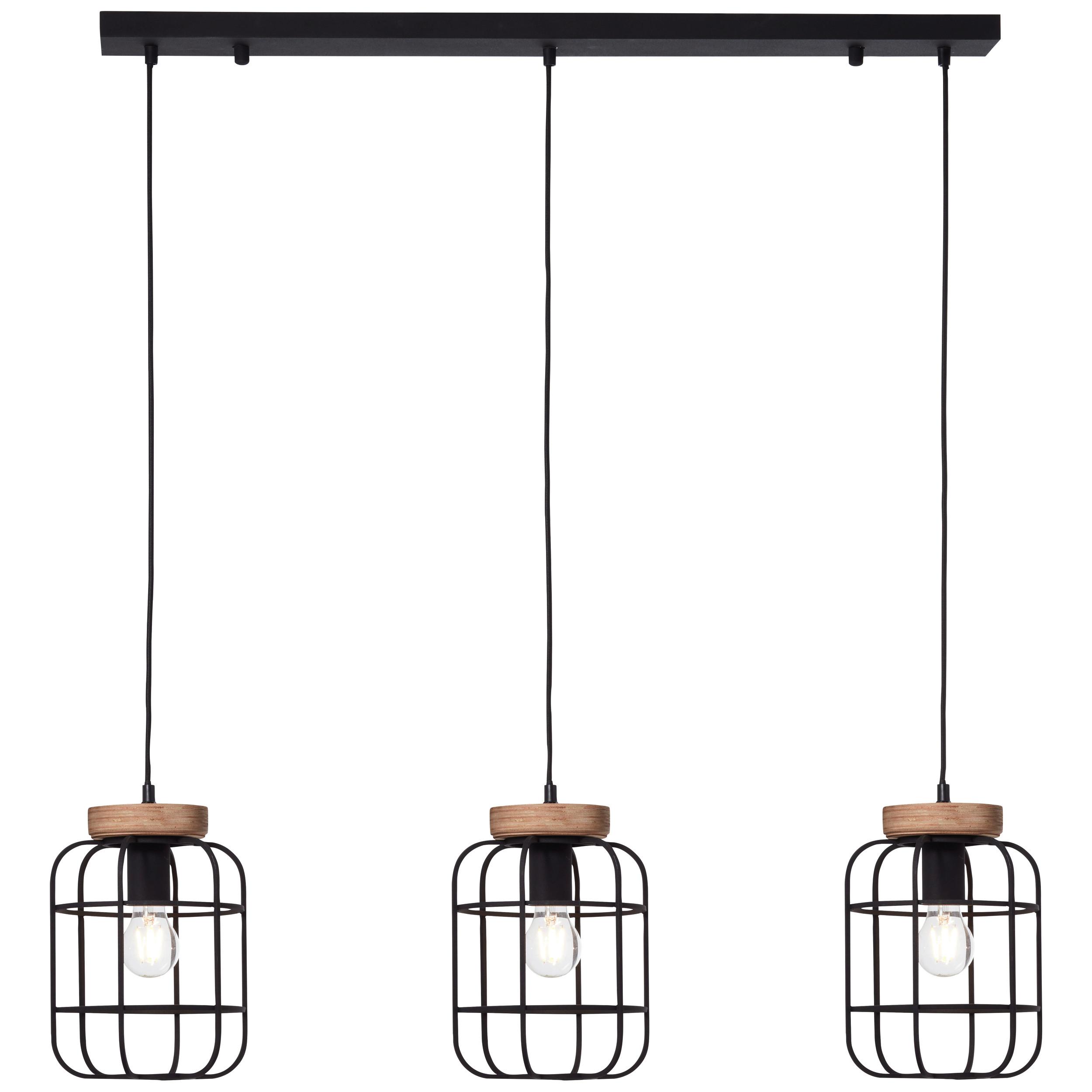 Hängeleuchte Gwen H: 142 cm 3-Flammig, Braun/Schwarz - Schwarz/Braun, Design, Holz/Metall (100/20/142cm) - Brilliant