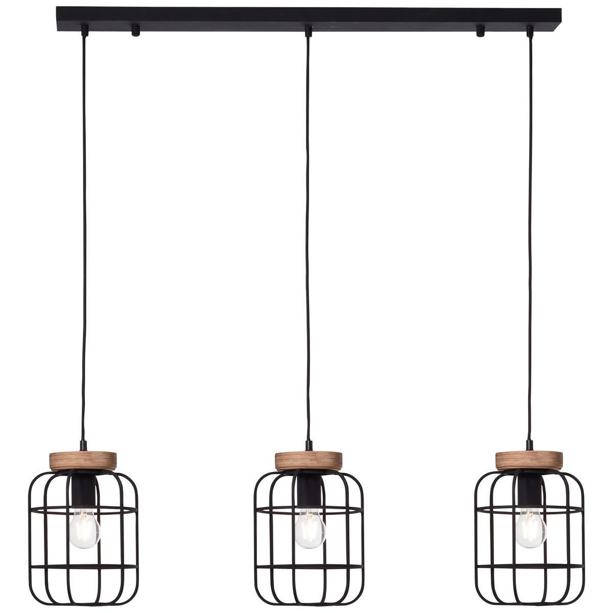Hängeleuchte Gwen H: 142 Cm 3-Flammig, Braun/schwarz - Schwarz/Braun, Design, Holz/Metall (100/20/142cm) - Brilliant