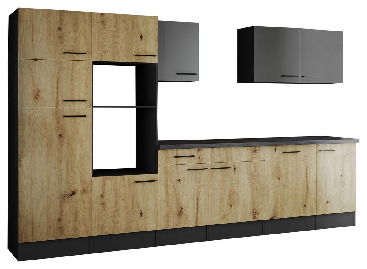 Küchenleerblock Oliver Grau, Artisan Dekor B: 340 Cm - Eiche Artisan/Grau, Design, Holzwerkstoff (340cm) - Respekta