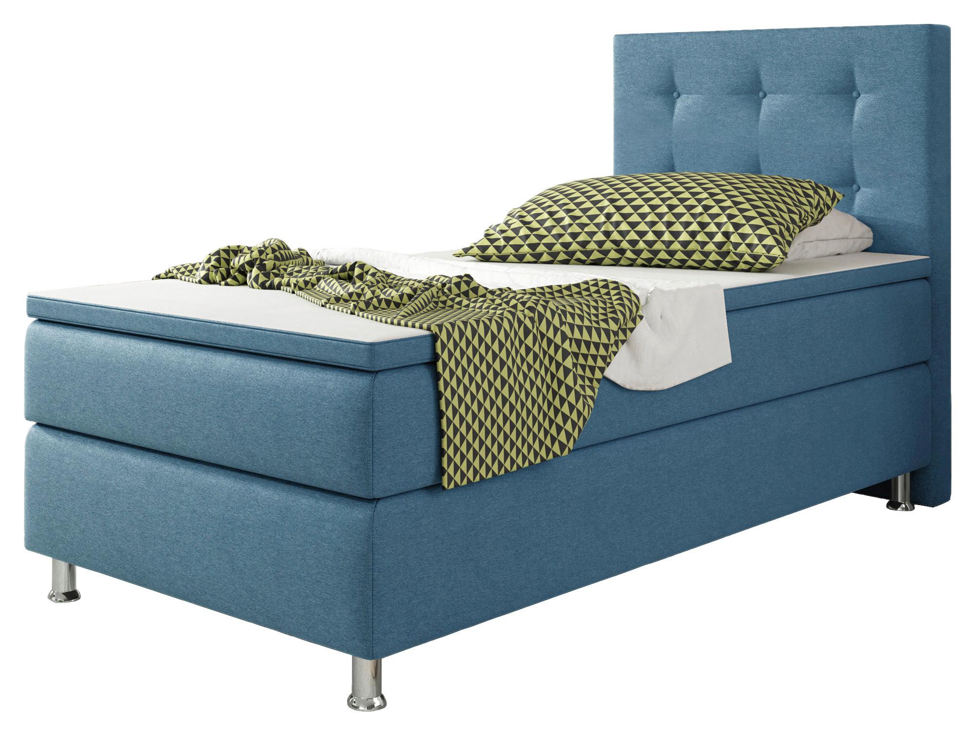Boxspringbett Mit Topper 90x200 Köln - Blau/Silberfarben, KONVENTIONELL, Textil (90/115/210cm) - MID.YOU