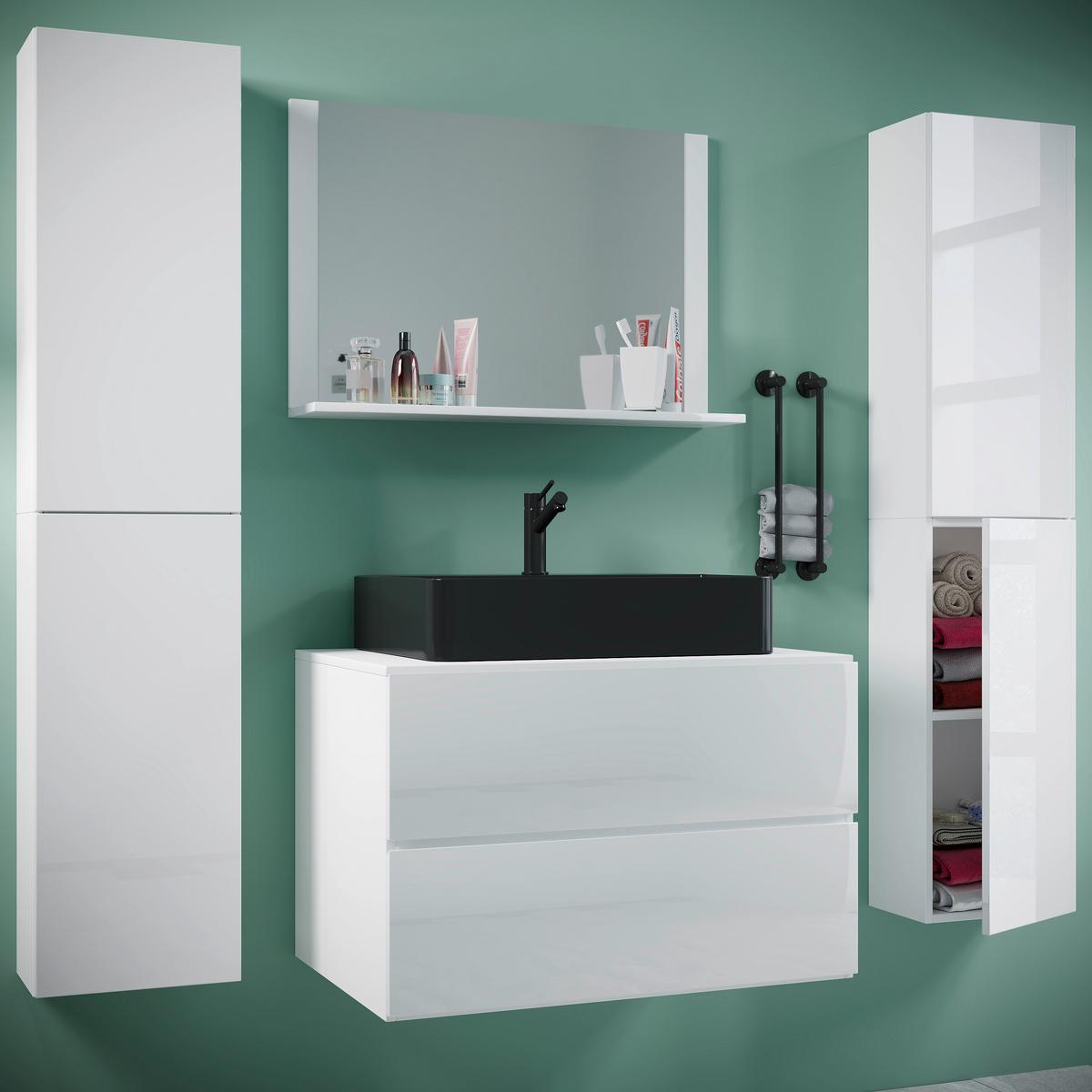 Badezimmer Lendas Bl Xl - Schwarz/Weiß, MODERN, Glas/Keramik (147cm) - MID.YOU