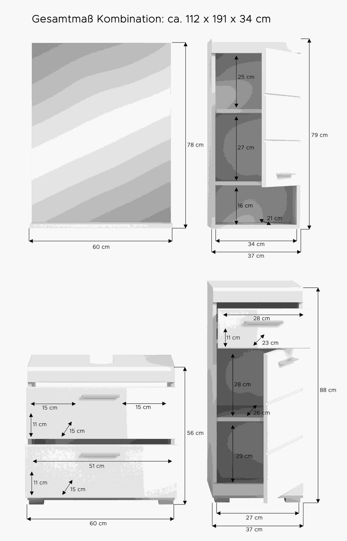 Badezimmer Scout Weiß B: 134 Cm - Weiß Hochglanz/Silberfarben, MODERN, Glas/Holzwerkstoff (134cm) - MID.YOU