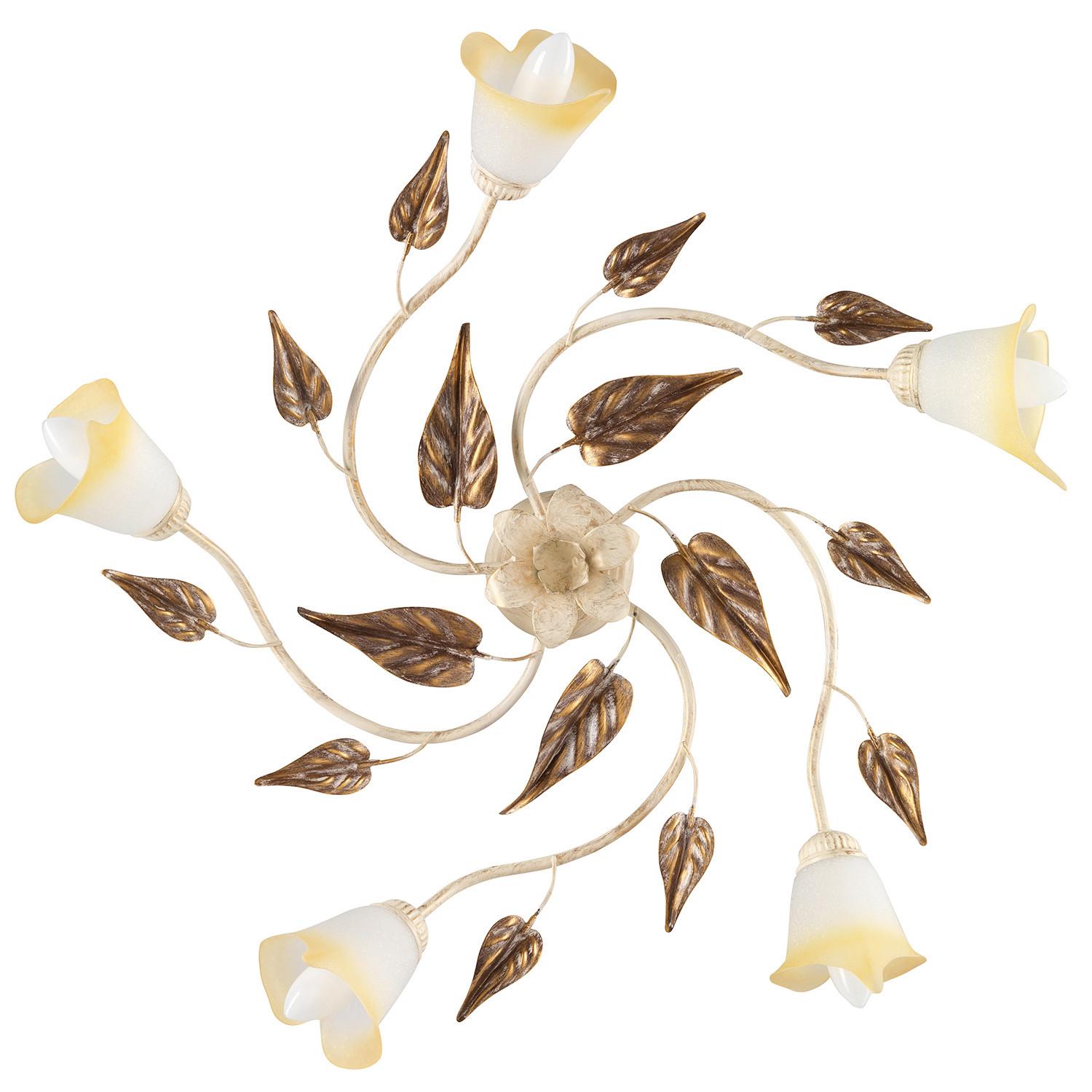 Deckenleuchte 4647/pl5 - Beige/Weiß, Natur, Glas/Metall (70/70/20cm)