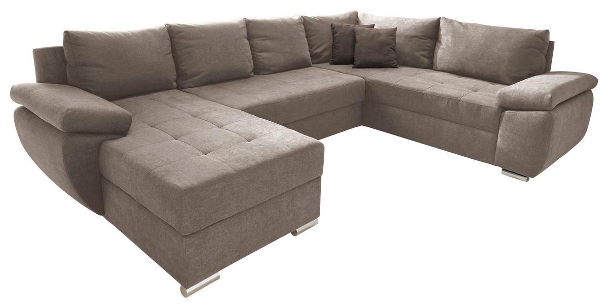 Wohnlandschaft Terana Mit Schlaffunktion, Taupe - Taupe/Chromfarben, KONVENTIONELL, Textil (157/305/219cm) - Livetastic