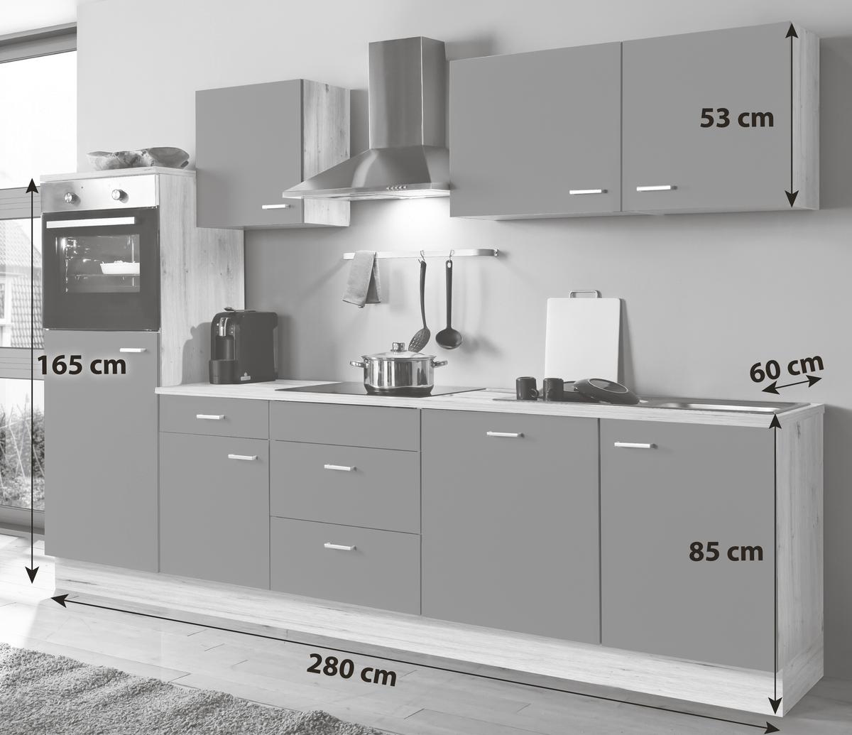 Küchenblock Artisan-Classic - Graphitfarben/Eiche Artisan, KONVENTIONELL, Holzwerkstoff (280cm) - Menke