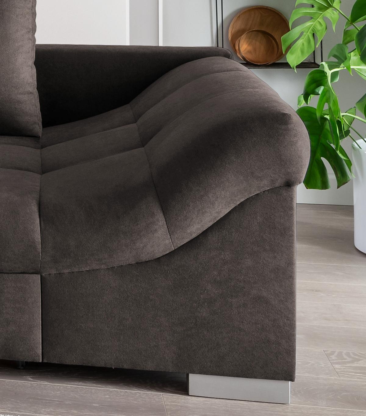Eckschlafsofa Alvito Dunkelbraun S: 202/298 Cm - Dunkelbraun/Silberfarben, Design, Textil (202/298cm) - Livetastic