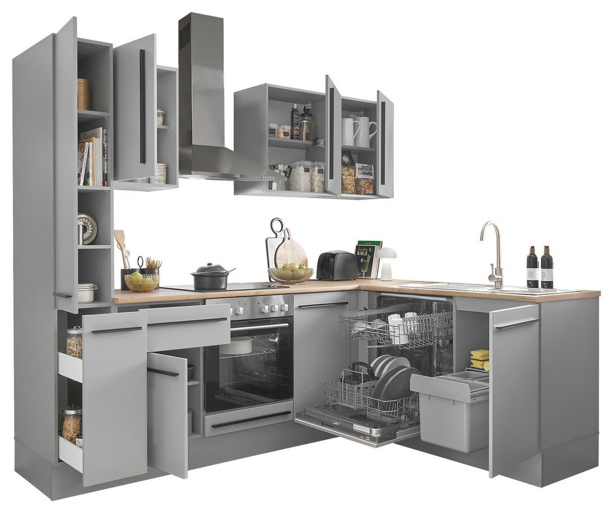 Eckküche Denver Grau/Eiche Dekor 250x175 cm - Eichefarben/Grau, Design, Holzwerkstoff (250/175cm) - MID.YOU