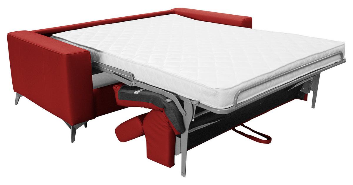 Schlafsofa Mondo, Rot B: 206 cm - Silberfarben/Rot, Design, Leder/Textil (206/95/101cm) - Livetastic