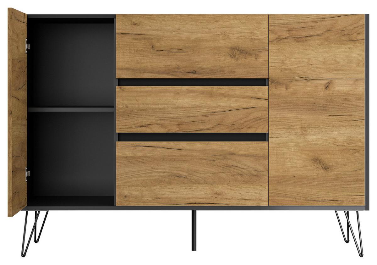 Sideboard Posseik Industrial Eichefarben/Graphitf. B:140 cm - Eichefarben/Schwarz, Design, Holzwerkstoff (140/93,6/42cm) - P & B