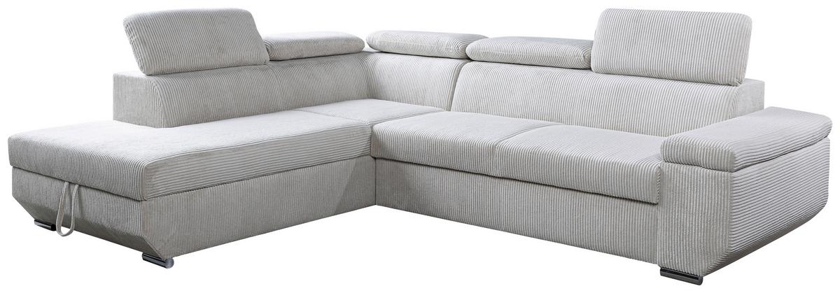 Ecksofa Lars I Cord Beige, Lf: 123x193cm - Chromfarben/Creme, Design, Textil (215/264cm) - Livetastic