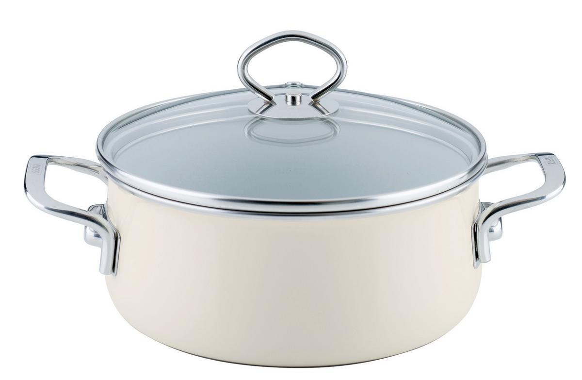 Kochtopfset Avorio 7--teilig. Emaill inkl. Pfanne - Beige, Basics, Glas/Metall (48,5/28,5/24cm) - Riess