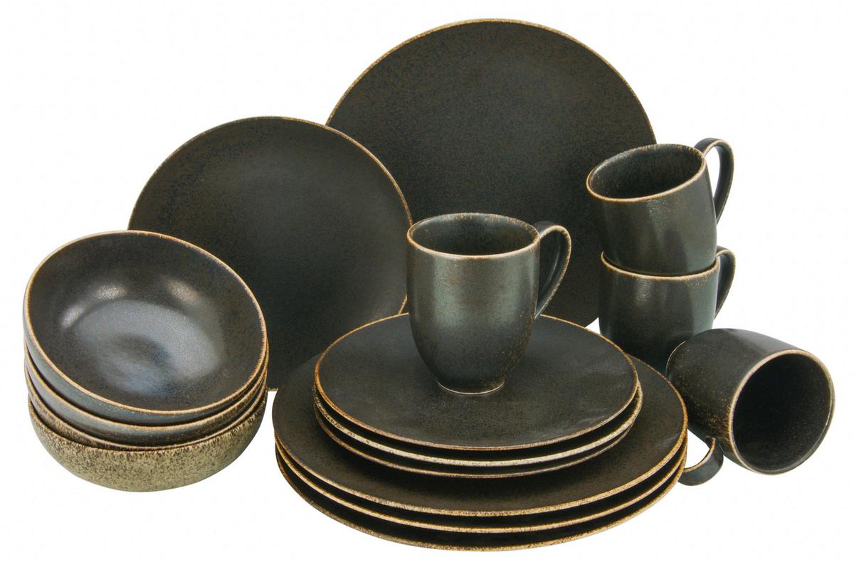 Kombiservice Rusty Schwarz 4 Personen Geschirr Set - Schwarz, Basics, Keramik (30/32/33cm) - Creatable