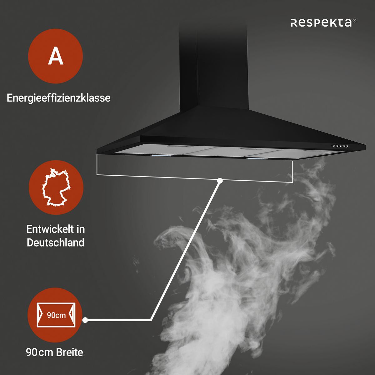 Dunstabzugshaube Respekta Karena Schwarz B:90cm - Schwarz, Basics, Metall (90/58-96/47,5cm) - Respekta