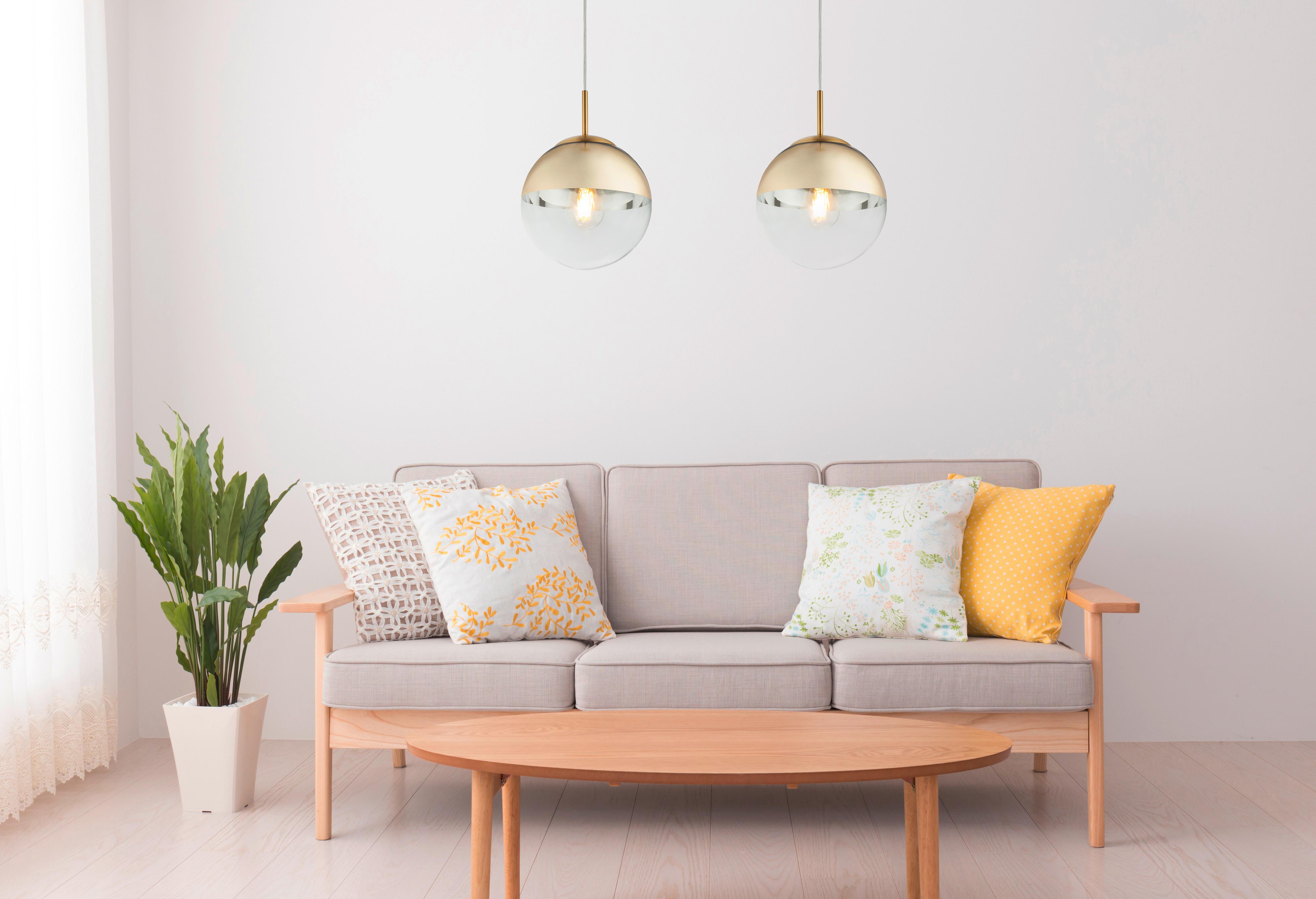 Hängeleuchte H: 120 Cm 1-Flammig - Transparent/Goldfarben, Design, Glas/Metall (20/120cm) - Globo