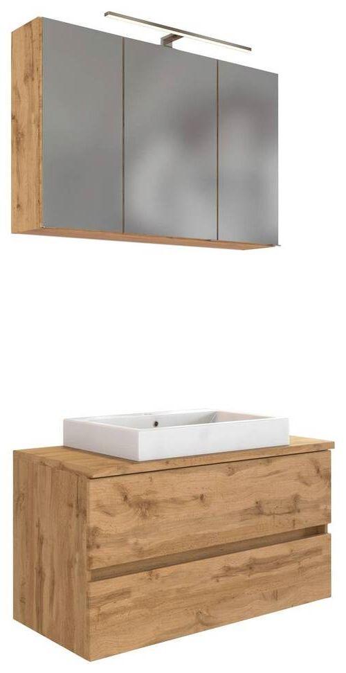 Badmöbel-Set 4-Tlg. Pienza B: 100 cm Eiche Wotan Dekor - Eiche Wotan/Weiß, MODERN, Keramik/Holzwerkstoff (100cm) - Held