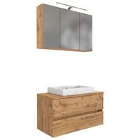 Badmöbel-set 4-tlg. Pienza B: 100 Cm Eiche Wotan Dekor - Eiche Wotan/Weiß, MODERN, Keramik/Holzwerkstoff (100cm) - Held