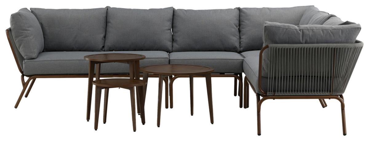 Loungegarnitur 4-Tlg Roxo Metall/Textil mit Kissen - Braun/Grau, KONVENTIONELL, Textil/Metall - Gardenson