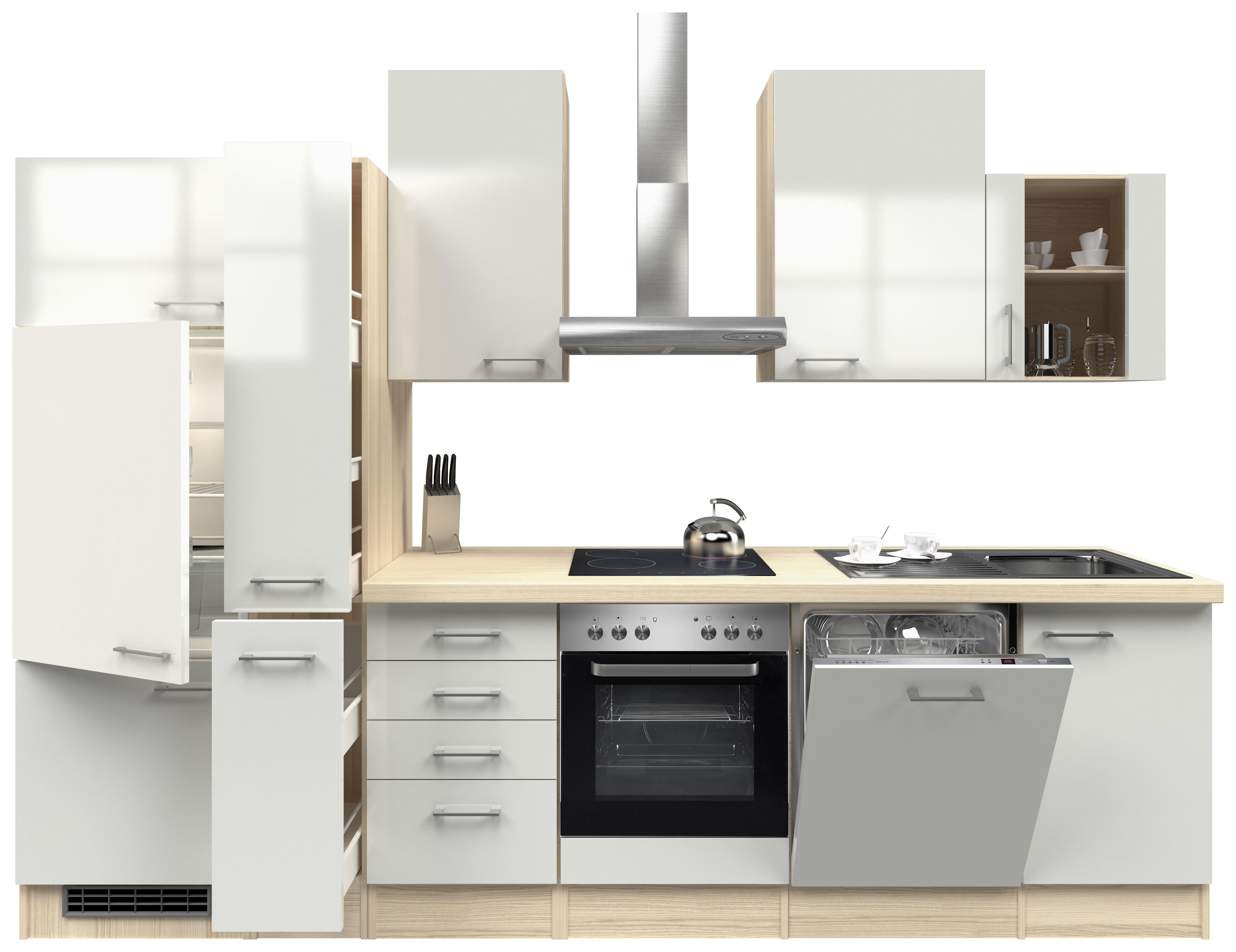 Küchenzeile Abaco mit Geräten 310 cm Perlmutt/Akazie Modern - Edelstahlfarben/Perlmutt, MODERN, Holzwerkstoff (310cm) - MID.YOU