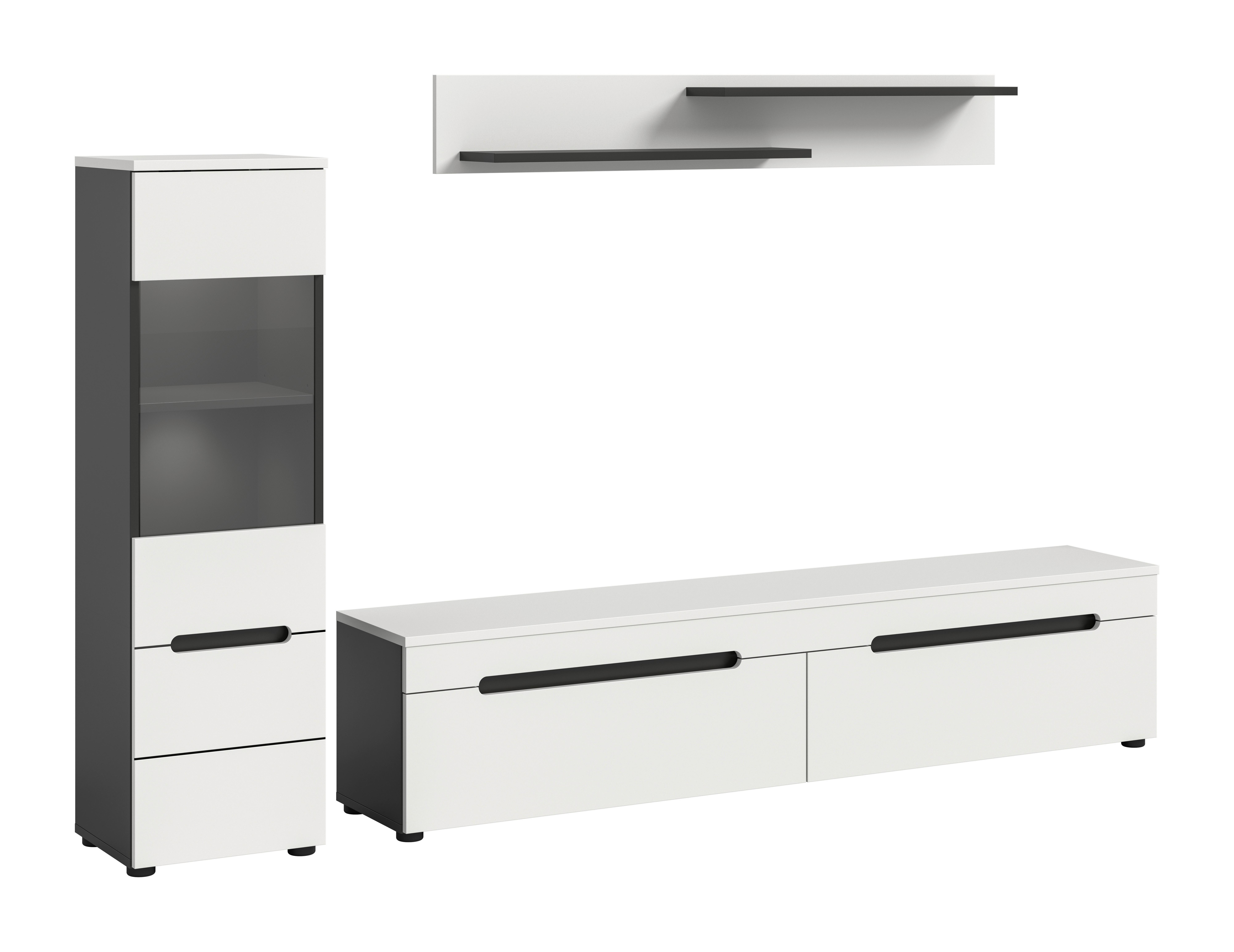 WOHNWAND Canu Weiß B: 221cm - Schwarz/Weiß, Design, Holzwerkstoff (221/141/33cm) - Livetastic
