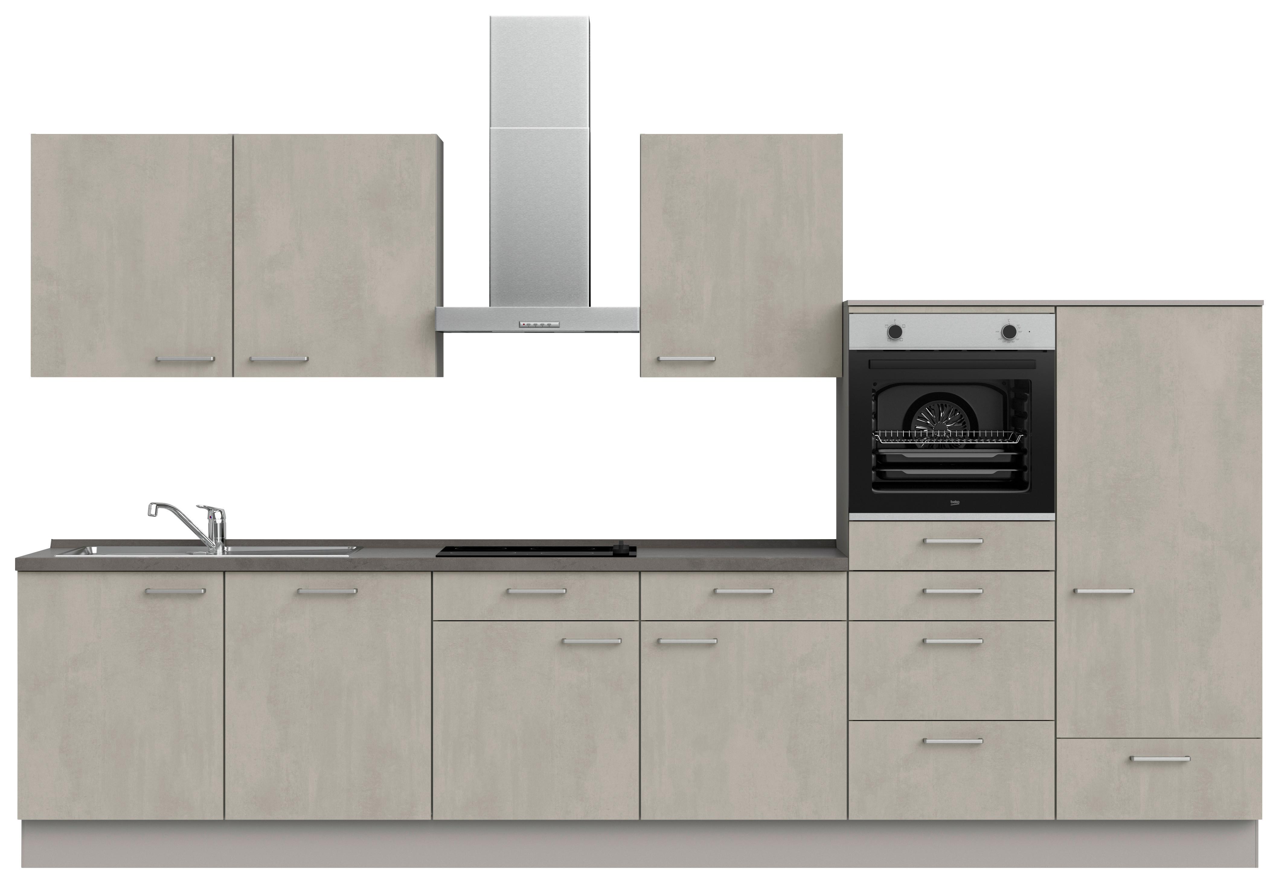 Kuchynská linka 360 cm, betónová sivá - sivá/farba ušľachtilej ocele, Modern, kov/kompozitné drevo (360cm) - Nobilia