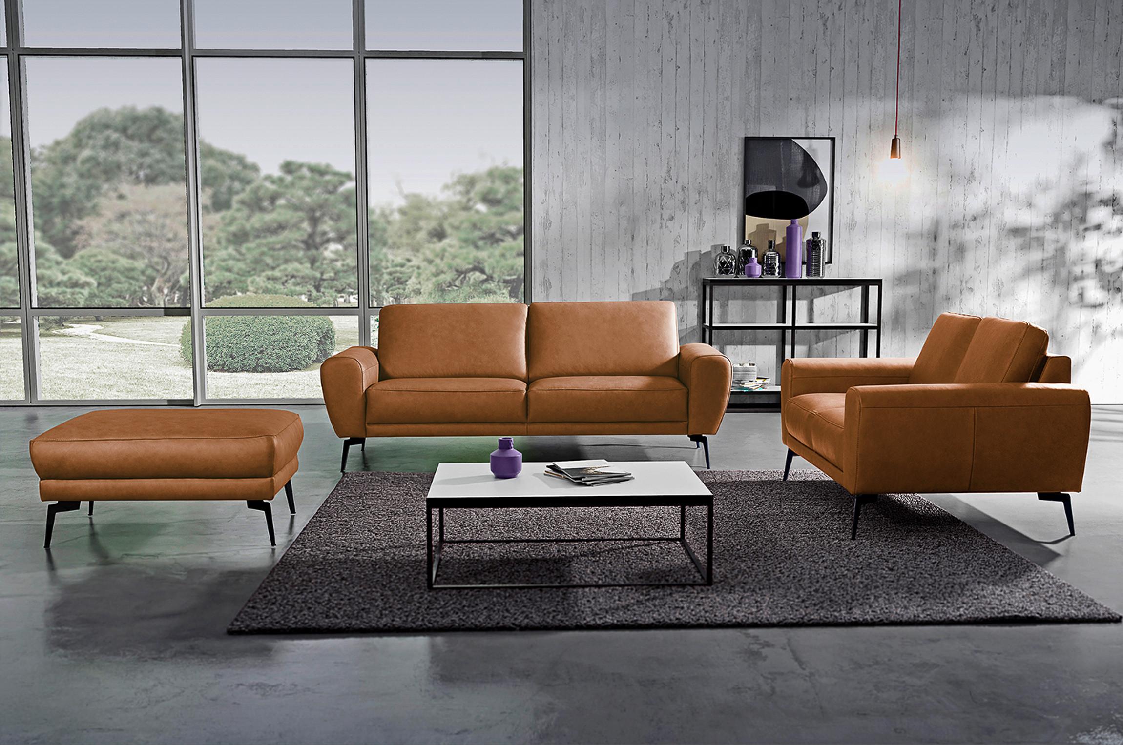 3-Sitzer-Sofa Spring, Cognac B: 207 cm - Cognac/Schwarz, Design, Leder (207/85/92cm) - Livetastic