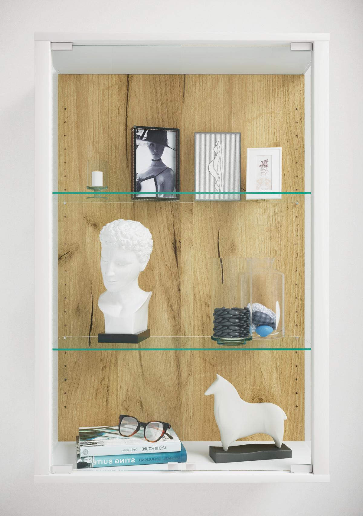 Hängevitrine Udina Weiß/Honigeiche B: 59 cm - Honigeiche/Klar, Design, Glas/Holzwerkstoff (59/80/25cm) - Livetastic