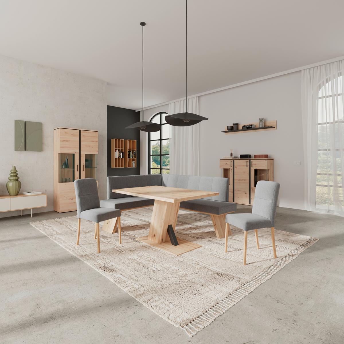 Eckbank Emma Ii - Eichefarben/Hellgrau, KONVENTIONELL, Holzwerkstoff/Textil (140/160cm)