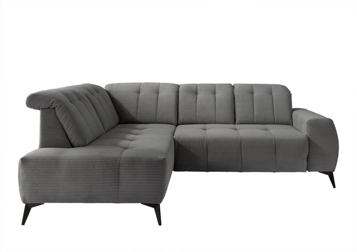 Ecksofa mit USB Anschluss Sano, Grau, S: 200x261 cm - Schwarz/Grau, MODERN, Textil (200/261cm) - Livetastic