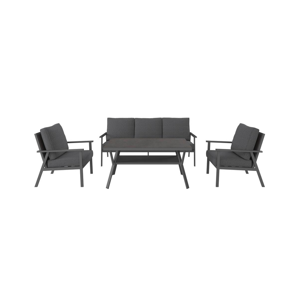 Loungegarnitur Genua - Anthrazit/Schwarz, MODERN, Glas/Textil - Beldano