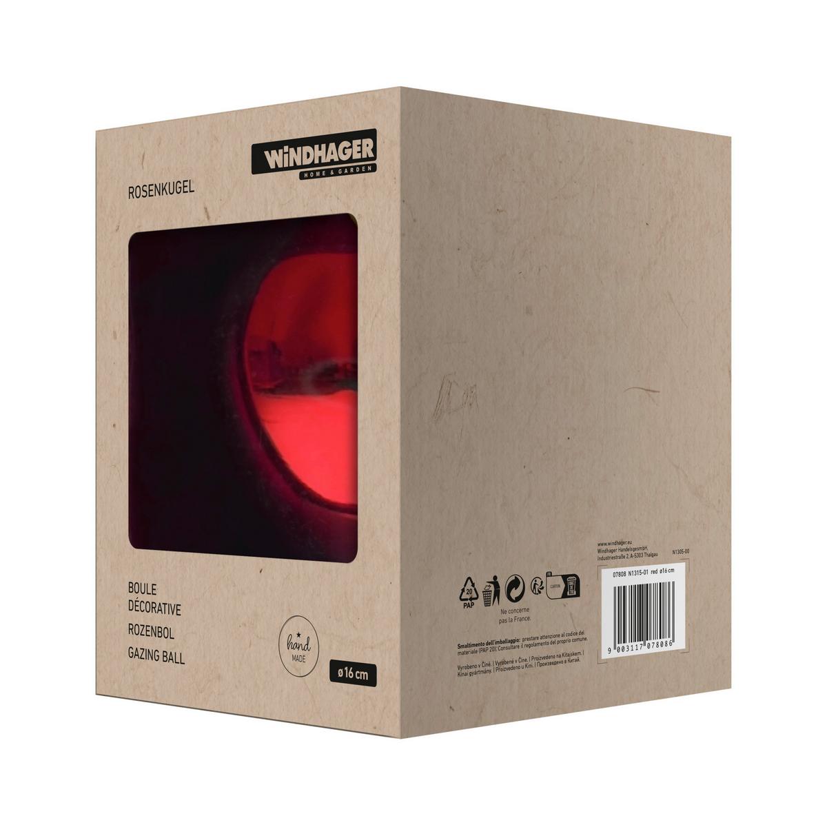 Rosenkugel Rot, D: 16 cm - Rot, Basics, Glas (16cm) - Windhager