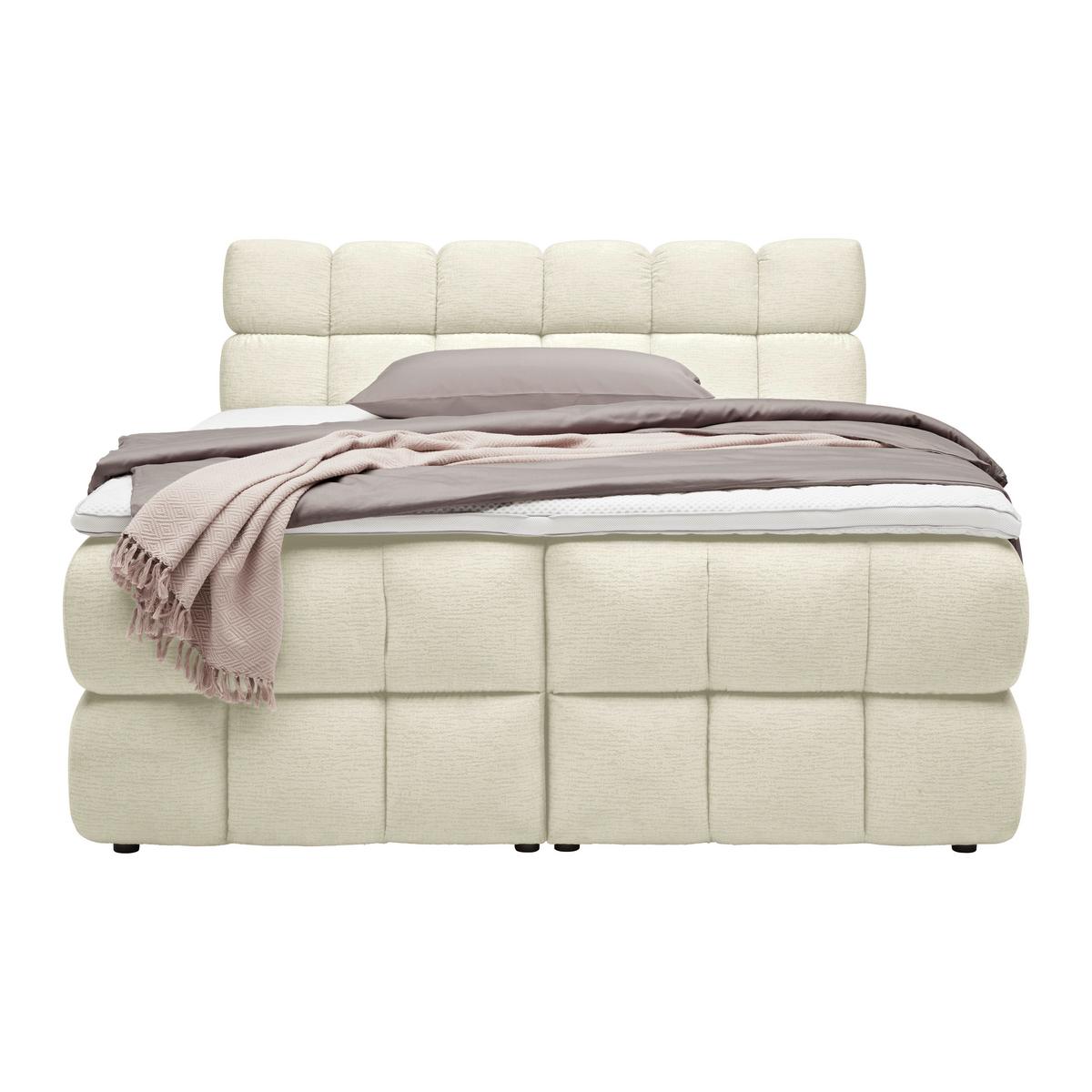 Boxspring posteľ BUBBLE BOX 180/200 cm, ecru - čierna/écru, Konventionell, kov/drevo (180/200cm) - Premium Living