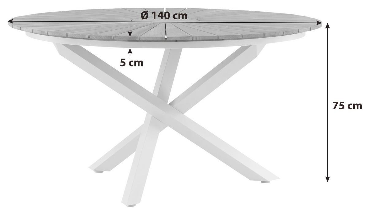Gartentisch Mexico - Weiß/Teakfarben, KONVENTIONELL, Holz/Metall (140/140/75cm) - Gardenson