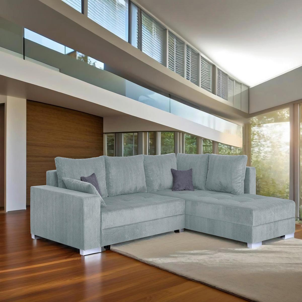 Ecksofa mit Schlaffunktion & Bettkasten Lars Mintgrün - Chromfarben/Schwarz, Design, Holzwerkstoff/Textil (260/218cm) - P & B